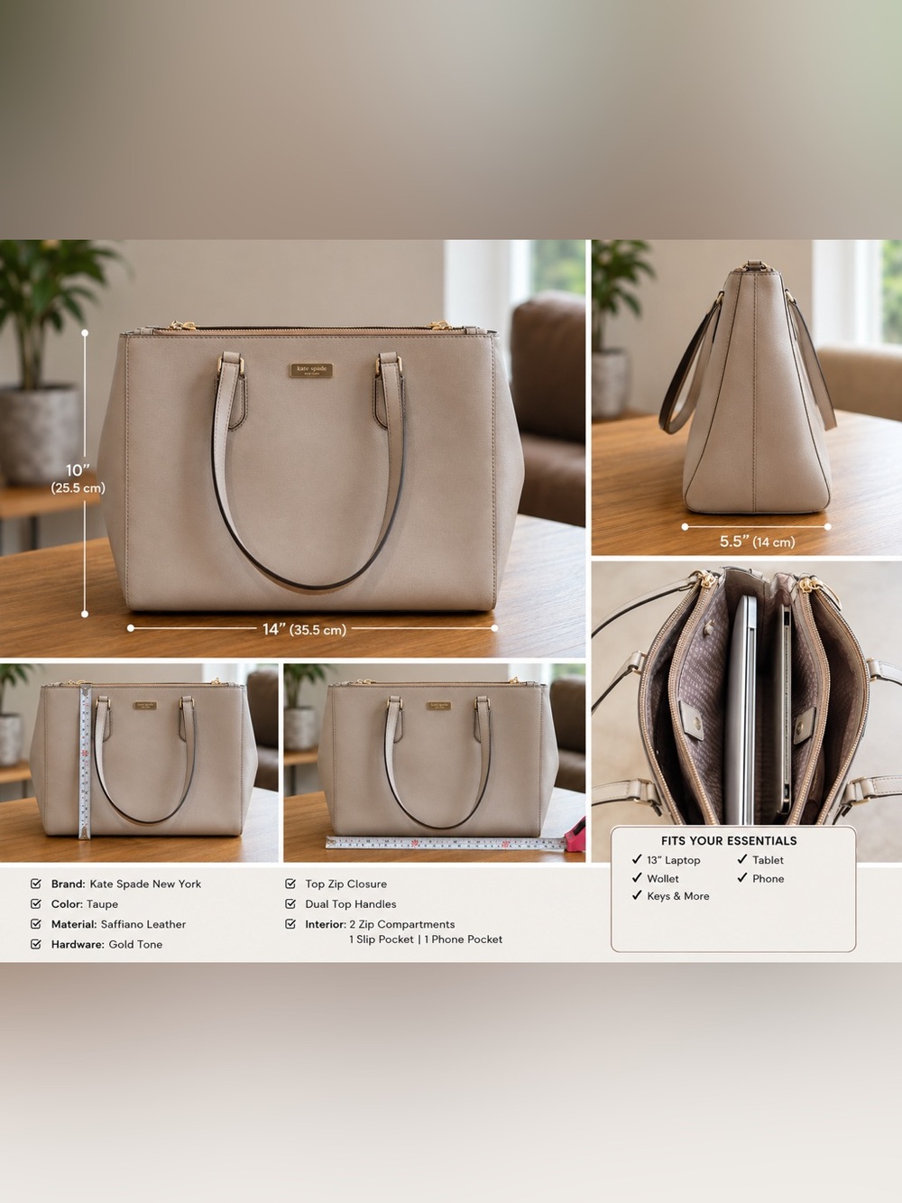 👜 Kate Spade New York Taupe Tote Bag